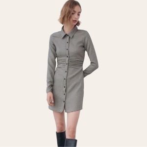 NWT ZARA Ruched Houndstooth Button Front Mini Dress medium